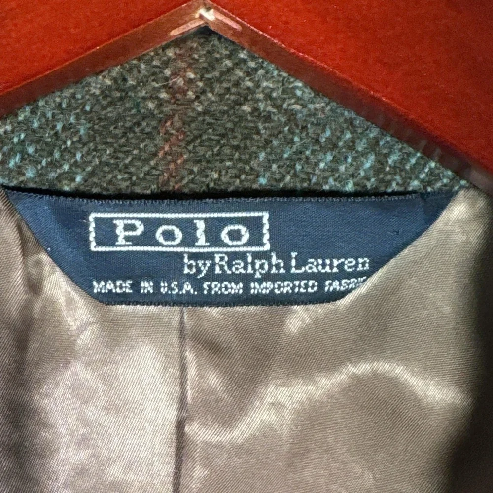 Vintage Polo Ralph Lauren Blazer Sport Coat Mens 42L Long Green Plaid Wool USA